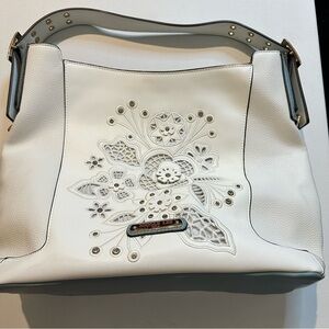 Nicole Lee Women’s Shoulder Crossbody Bag White Blue Floral Detail Bag Vegan